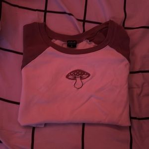 Brown and white mushroom baby tee
